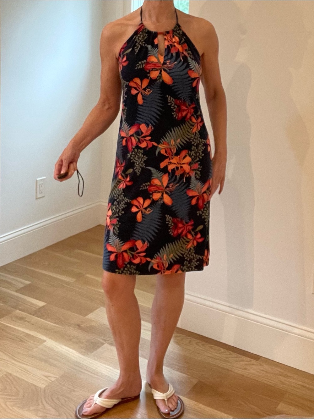 Tommy Bahama Black Halter Dress with Orange Floral Print
